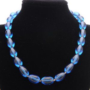 Sky Blue Glass Bead Art Deco Necklace - Vintage